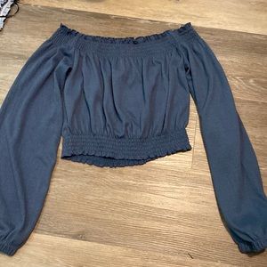 Dark Blue Off the shoulder long sleeve flowy crop top from H&M